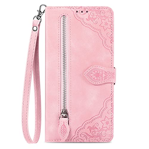 NEXCURIO Handyhülle für Samsung Galaxy A14 4G 5G Hülle Klappbar mit Kartenfäch Ständer Klapphülle Schutzhülle Leder Wallet Flip Case Cover Tasche Handytasche Stoßfeste - Rosa von NEXCURIO