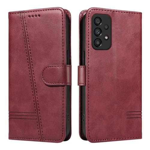 NEXCURIO Handyhülle für Samsung Galaxy A53 5G Hülle Klappbar mit Kartenfäch Klapphülle Lederhülle Leder Schutzhülle Wallet Flip Case Cover Handy Tasche Handytasche - Weinrot von NEXCURIO