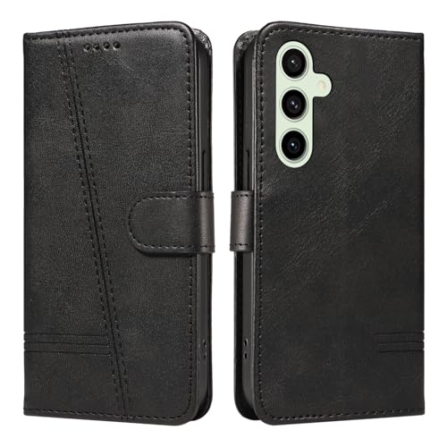 NEXCURIO Handyhülle für Samsung Galaxy S24 FE 5G Hülle Klappbar mit Kartenfäch Klapphülle Lederhülle Leder Schutzhülle Wallet Flip Case Cover Handy Tasche Handytasche - Schwarz von NEXCURIO