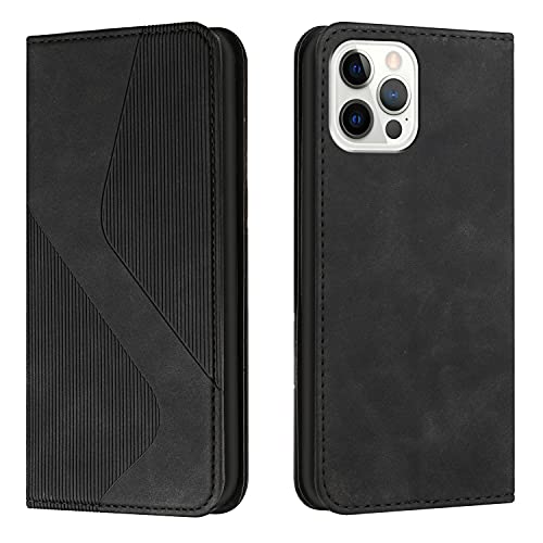 NEXCURIO Hülle für Apple iPhone 13 Pro Handyhülle mit Kartenfäch Ständer Klapphülle Schutzhülle Leder Flip Wallet Case Cover Tasche Handytasche Klappbar Stoßfeste - Schwarz von NEXCURIO