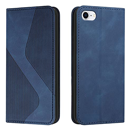 NEXCURIO Hülle für Apple iPhone SE 2022 5G / iPhone SE 2020 / iPhone 8 / iPhone 7 Handyhülle mit Kartenfäch Klapphülle Schutzhülle Leder Flip Wallet Case Cover Tasche Handytasche - Blau von NEXCURIO