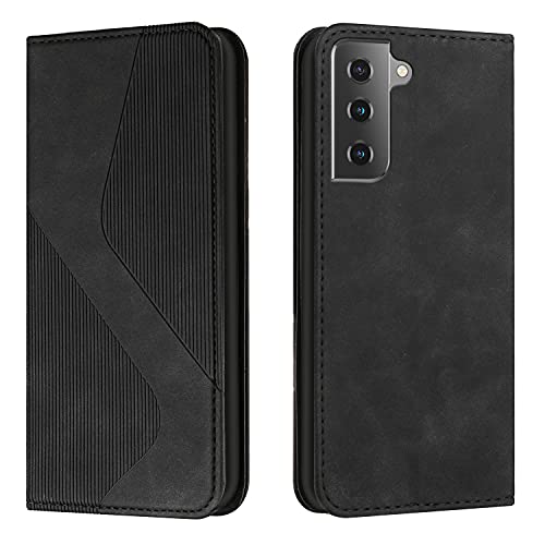 NEXCURIO Hülle für Samsung Galaxy S21 FE 5G / S21FE Handyhülle mit Kartenfäch Ständer Klapphülle Schutzhülle Leder Flip Wallet Case Cover Tasche Handytasche Klappbar Stoßfeste - Schwarz von NEXCURIO