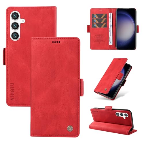 NEXCURIO Hülle für Samsung Galaxy S23 FE 5G Handyhülle Klappbar mit Kartenfäch Klapphülle Lederhülle Schutzhülle Handytasche Handy Tasche Leder Flip Case Cover - Rot von NEXCURIO