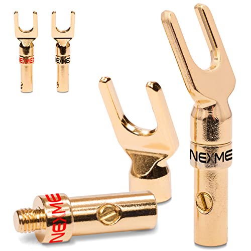 4X NEXMEX High End Kabelschuhe Gabelschuhe 24K vergoldet für Kabel bis 6mm² löt- oder schraubbar Steckverbinder für Lautsprecher Kabel Verstärker HiFi-Boxen Endstufen von NEXMEX