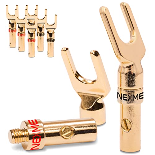 8X NEXMEX High End Kabelschuhe Gabelschuhe 24K vergoldet für Kabel bis 6mm² löt- oder schraubbar Steckverbinder für Lautsprecherkabel Verstärker HiFi-Boxen Endstufen von NEXMEX