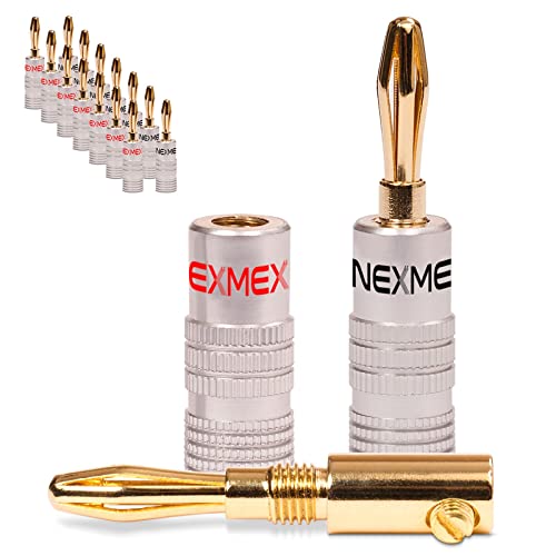 NEXMEX 16x Bananenstecker 24K vergoldet Lautsprecherkabel High End Steckverbinder für Kabel bis 6mm² löt- oder schraubbar für HiFi-Boxen Verstärker Endstufen Receiver von NEXMEX