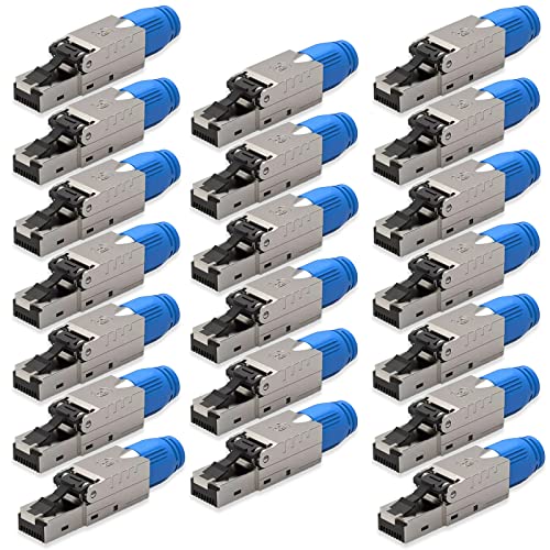 NEXMEX 20x Netzwerkstecker Cat 8 CAT8.1 RJ45 Stecker Werkzeuglos Metall 40Gbps von NEXMEX