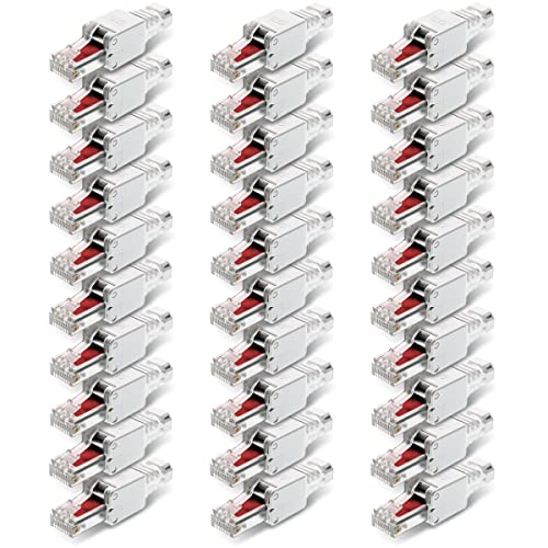 NEXMEX 30x RJ45 CAT 6 Netzwerkstecker werkzeuglos 250 MHz UTP Crimpstecker Stecker ohne Werkzeug für CAT6 CAT6A CAT5e Netzwerkkabel Patchkabel Verlegekabel AWG 22-26 Kabel Ø bis 7,5 mm Ethernet LAN von NEXMEX