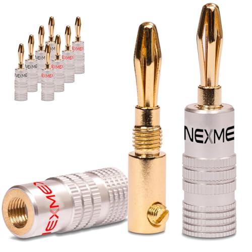 NEXMEX Bananenstecker - 10 Stück Stecker als Set - Steckverbinder 24K vergoldet für Lautsprecherkabel - für HiFi Receiver Verstärker von NEXMEX