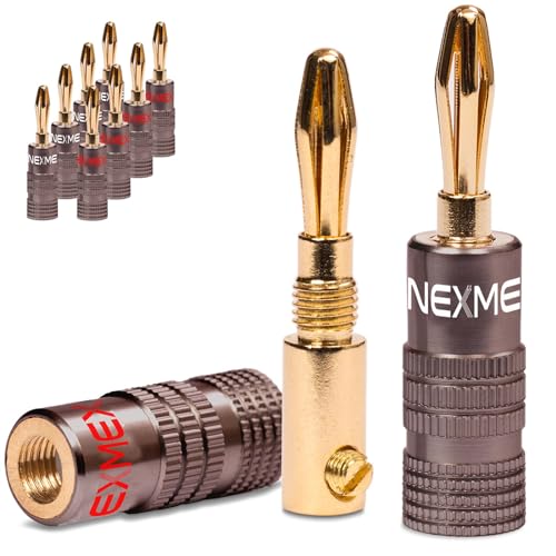 NEXMEX Bananenstecker - 10 Stück Ultimate Steckverbinder als Set - Stecker 24K vergoldet für Lautsprecherkabel - für HiFi Receiver von NEXMEX