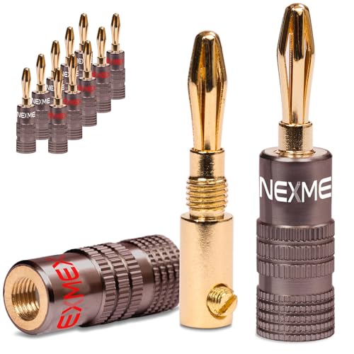 NEXMEX Bananenstecker - 12 Stück Ultimate Steckverbinder als Set - Stecker 24K vergoldet für Lautsprecherkabel - für HiFi Receiver von NEXMEX