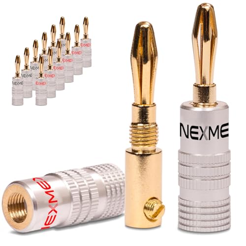 NEXMEX Bananenstecker - 14 Stück Stecker als Set - Steckverbinder 24K vergoldet für Lautsprecherkabel - für HiFi Receiver Verstärker von NEXMEX