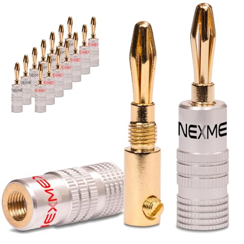 NEXMEX Bananenstecker - 16 Stück Stecker als Set - Steckverbinder 24K vergoldet für Lautsprecherkabel - für HiFi Receiver Verstärker von NEXMEX