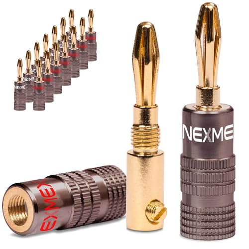 NEXMEX Bananenstecker - 16 Stück Ultimate Steckverbinder als Set - Stecker 24K vergoldet für Lautsprecherkabel - für HiFi Receiver von NEXMEX