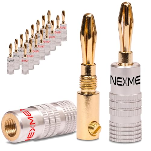 NEXMEX Bananenstecker - 18 Stück Stecker als Set - Steckverbinder 24K vergoldet für Lautsprecherkabel - für HiFi Receiver Verstärker von NEXMEX