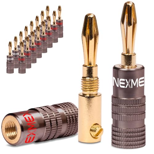 NEXMEX Bananenstecker - 18 Stück Ultimate Steckverbinder als Set - Stecker 24K vergoldet für Lautsprecherkabel - für HiFi Receiver von NEXMEX