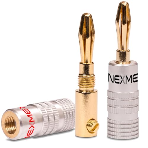 NEXMEX Bananenstecker - 2 Stück Stecker als Set - Steckverbinder 24K vergoldet für Lautsprecherkabel - für HiFi Receiver Verstärker von NEXMEX