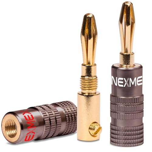 NEXMEX Bananenstecker - 2 Stück Ultimate Steckverbinder als Set - Stecker 24K vergoldet für Lautsprecherkabel - für HiFi Receiver von NEXMEX