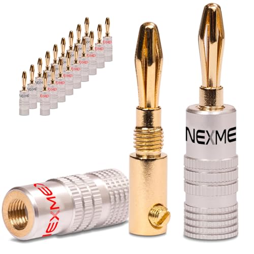 NEXMEX Bananenstecker - 20 Stück Stecker als Set - Steckverbinder 24K vergoldet für Lautsprecherkabel - für HiFi Receiver Verstärker von NEXMEX