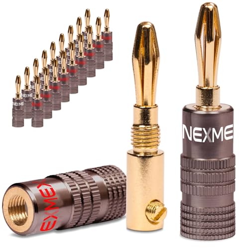 NEXMEX Bananenstecker - 20 Stück Ultimate Steckverbinder als Set - Stecker 24K vergoldet für Lautsprecherkabel - für HiFi Receiver von NEXMEX