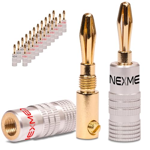 NEXMEX Bananenstecker - 24 Stück Stecker als Set - Steckverbinder 24K vergoldet für Lautsprecherkabel - für HiFi Receiver Verstärker von NEXMEX