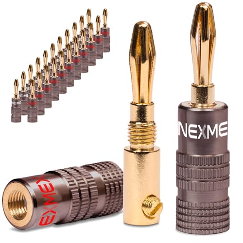 NEXMEX Bananenstecker - 24 Stück Ultimate Steckverbinder als Set - Stecker 24K vergoldet für Lautsprecherkabel - für HiFi Receiver von NEXMEX