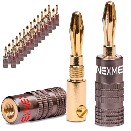 NEXMEX Bananenstecker - 28 Stück Ultimate Steckverbinder als Set - Stecker 24K vergoldet für Lautsprecherkabel - für HiFi Receiver von NEXMEX