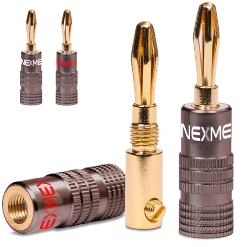 NEXMEX Bananenstecker - 4 Stück Ultimate Steckverbinder als Set - Stecker 24K vergoldet für Lautsprecherkabel - für HiFi Receiver von NEXMEX