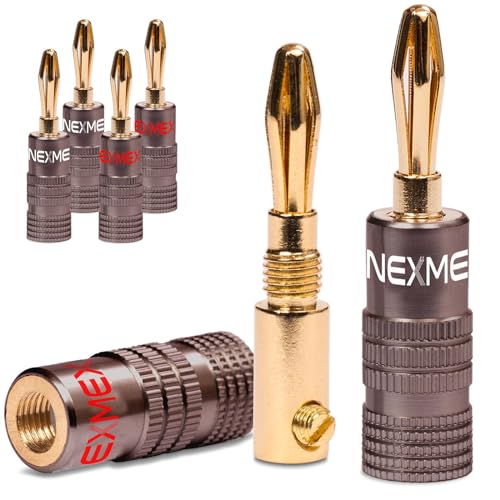 NEXMEX Bananenstecker - 6 Stück Ultimate Steckverbinder als Set - Stecker 24K vergoldet für Lautsprecherkabel - für HiFi Receiver von NEXMEX