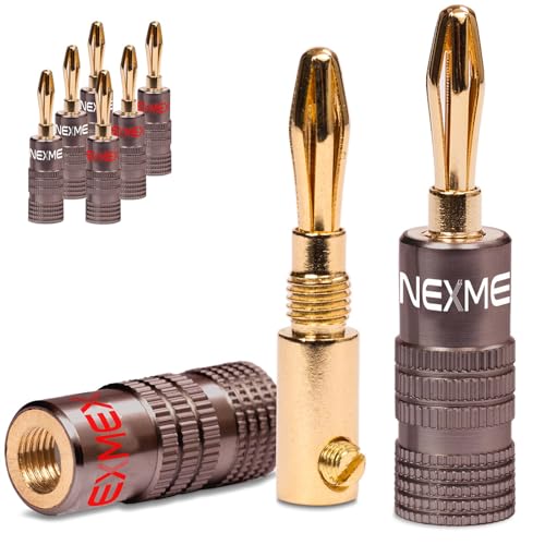 NEXMEX Bananenstecker - 8 Stück Ultimate Steckverbinder als Set - Stecker 24K vergoldet für Lautsprecherkabel - für HiFi Receiver von NEXMEX