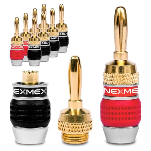 NEXMEX Bananenstecker für Lautsprecherkabel - 10 Stück Steckverbinder als Set - Stecker 24K vergoldet - für HiFi Receiver von NEXMEX