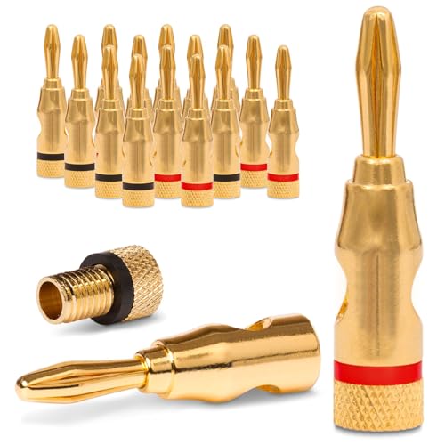 NEXMEX Bananenstecker für Lautsprecherkabel - 16 Stück Stecker als Set - Steckverbinder 24K vergoldet - für HiFi Receiver Verstärker von NEXMEX