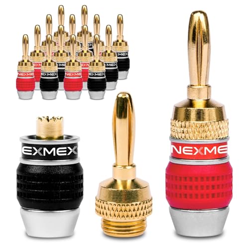 NEXMEX Bananenstecker für Lautsprecherkabel - 16 Stück Steckverbinder als Set - Stecker 24K vergoldet - für HiFi Receiver von NEXMEX