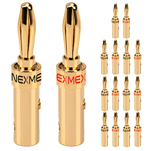 NEXMEX Bananenstecker für Lautsprecherkabel - 16 Stück Steckverbinder als Set - Stecker 24K vergoldet - für HiFi Receiver von NEXMEX