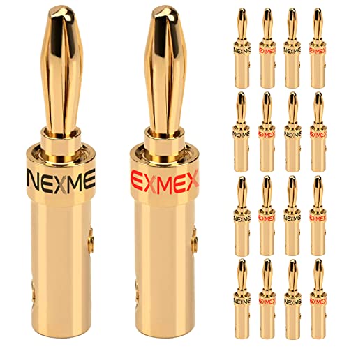 NEXMEX Bananenstecker für Lautsprecherkabel - 18 Stück Steckverbinder als Set - Stecker 24K vergoldet - für HiFi Receiver von NEXMEX