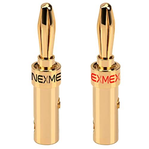 NEXMEX Bananenstecker für Lautsprecherkabel - 2 Stück Steckverbinder als Set - Stecker 24K vergoldet - für HiFi Receiver von NEXMEX