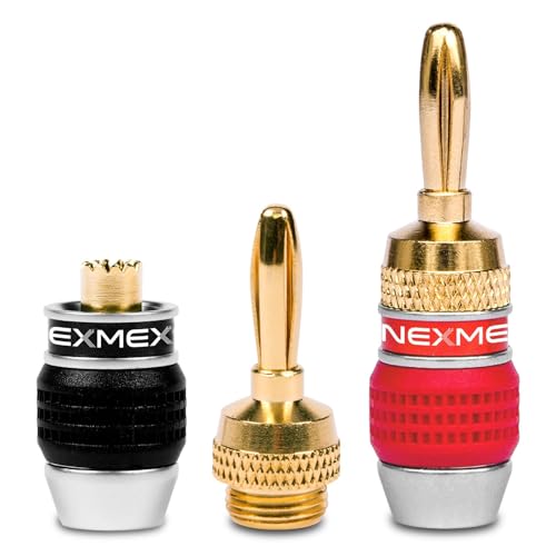 NEXMEX Bananenstecker für Lautsprecherkabel - 2 Stück Steckverbinder als Set - Stecker 24K vergoldet - für HiFi Receiver von NEXMEX