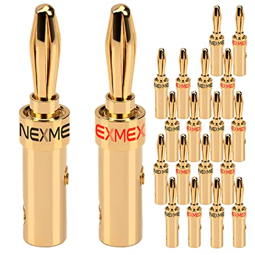 NEXMEX Bananenstecker für Lautsprecherkabel - 20 Stück Steckverbinder als Set - Stecker 24K vergoldet - für HiFi Receiver von NEXMEX