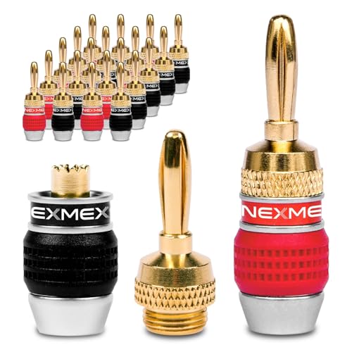 NEXMEX Bananenstecker für Lautsprecherkabel - 22 Stück Steckverbinder als Set - Stecker 24K vergoldet - für HiFi Receiver von NEXMEX