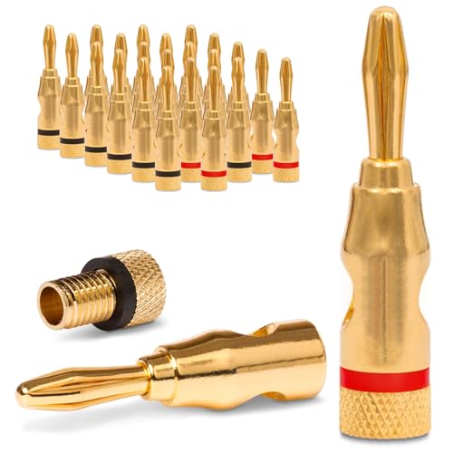 NEXMEX Bananenstecker für Lautsprecherkabel - 24 Stück Stecker als Set - Steckverbinder 24K vergoldet - für HiFi Receiver Verstärker von NEXMEX