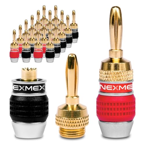 NEXMEX Bananenstecker für Lautsprecherkabel - 24 Stück Steckverbinder als Set - Stecker 24K vergoldet - für HiFi Receiver von NEXMEX