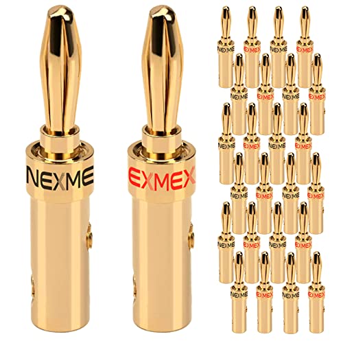 NEXMEX Bananenstecker für Lautsprecherkabel - 28 Stück Steckverbinder als Set - Stecker 24K vergoldet - für HiFi Receiver von NEXMEX