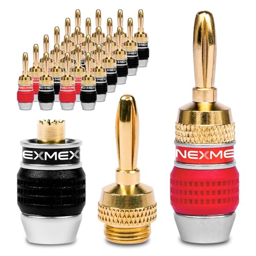 NEXMEX Bananenstecker für Lautsprecherkabel - 28 Stück Steckverbinder als Set - Stecker 24K vergoldet - für HiFi Receiver von NEXMEX