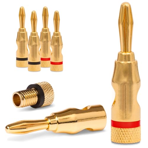 NEXMEX Bananenstecker für Lautsprecherkabel - 6 Stück Stecker als Set - Steckverbinder 24K vergoldet - für HiFi Receiver Verstärker von NEXMEX