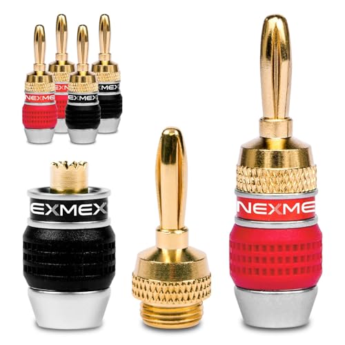 NEXMEX Bananenstecker für Lautsprecherkabel - 6 Stück Steckverbinder als Set - Stecker 24K vergoldet - für HiFi Receiver von NEXMEX