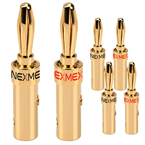 NEXMEX Bananenstecker für Lautsprecherkabel - 6 Stück Steckverbinder als Set - Stecker 24K vergoldet - für HiFi Receiver von NEXMEX