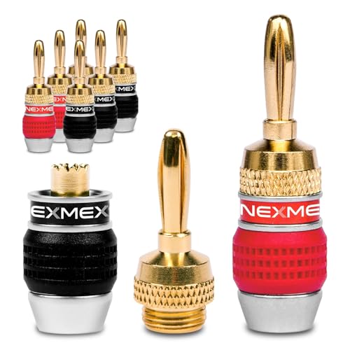 NEXMEX Bananenstecker für Lautsprecherkabel - 8 Stück Steckverbinder als Set - Stecker 24K vergoldet - für HiFi Receiver von NEXMEX