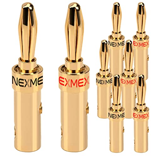 NEXMEX Bananenstecker für Lautsprecherkabel - 8 Stück Steckverbinder als Set - Stecker 24K vergoldet - für HiFi Receiver von NEXMEX