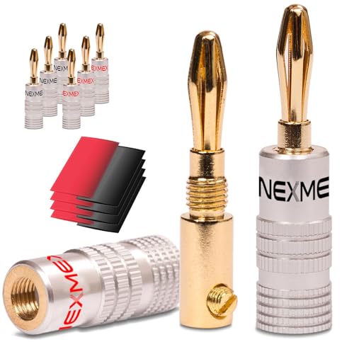 NEXMEX Bananenstecker mit Schrumpfschlauch - 8 Stück Stecker als Set - Steckverbinder 24K vergoldet für Lautsprecherkabel - für HiFi Receiver Verstärker von NEXMEX