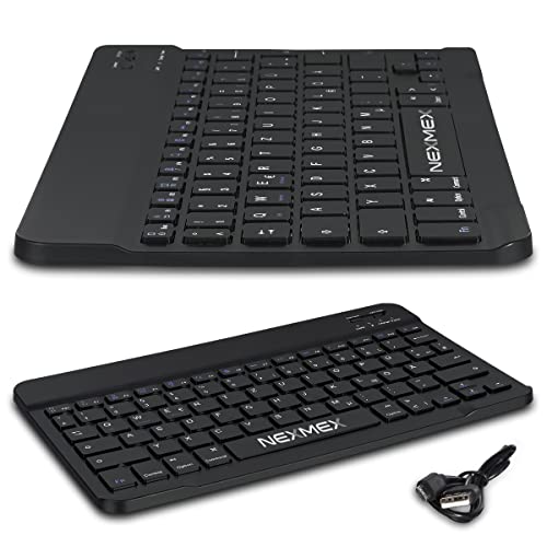 NEXMEX Bluetooth Tastatur Kabellose Funktastatur Flache Multi-Device Wireless Keyboard Wiederaufladbare Keyboard QWERTZ Layout für MacOS Windows iOS Android von NEXMEX